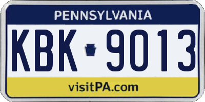 PA license plate KBK9013
