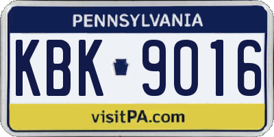 PA license plate KBK9016