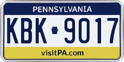 PA license plate KBK9017