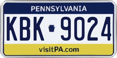 PA license plate KBK9024