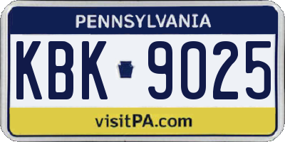 PA license plate KBK9025