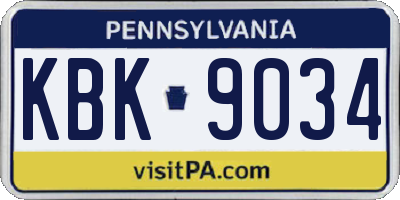 PA license plate KBK9034