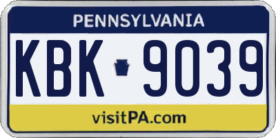 PA license plate KBK9039