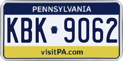 PA license plate KBK9062