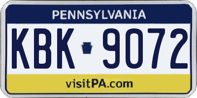 PA license plate KBK9072