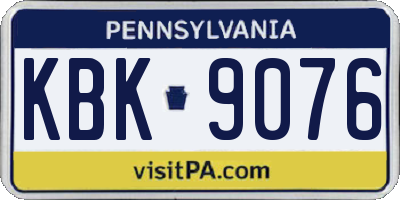 PA license plate KBK9076