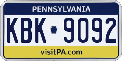PA license plate KBK9092