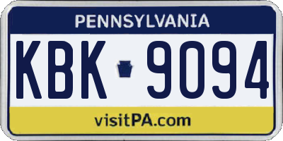 PA license plate KBK9094