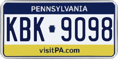 PA license plate KBK9098