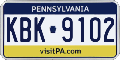 PA license plate KBK9102