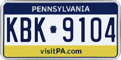 PA license plate KBK9104