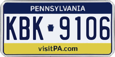 PA license plate KBK9106