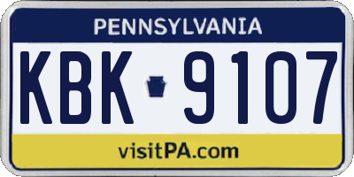 PA license plate KBK9107