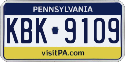 PA license plate KBK9109