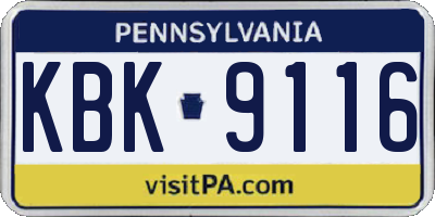PA license plate KBK9116