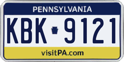 PA license plate KBK9121