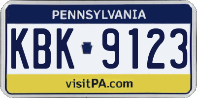 PA license plate KBK9123