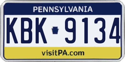 PA license plate KBK9134