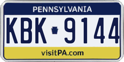 PA license plate KBK9144