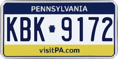 PA license plate KBK9172