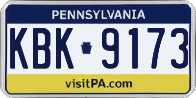 PA license plate KBK9173