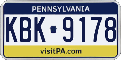 PA license plate KBK9178