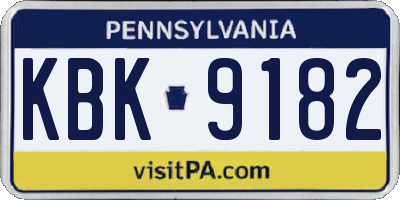 PA license plate KBK9182