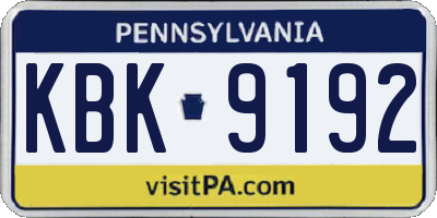 PA license plate KBK9192