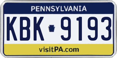 PA license plate KBK9193