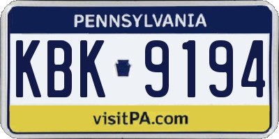 PA license plate KBK9194
