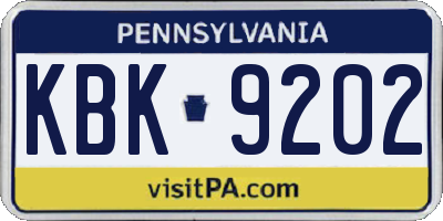 PA license plate KBK9202