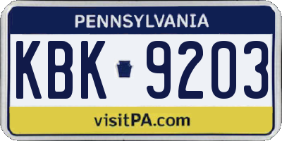 PA license plate KBK9203