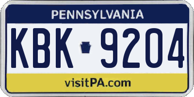 PA license plate KBK9204