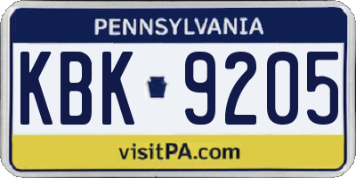 PA license plate KBK9205