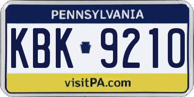 PA license plate KBK9210