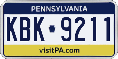 PA license plate KBK9211