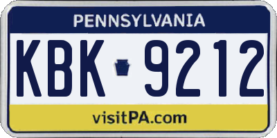 PA license plate KBK9212