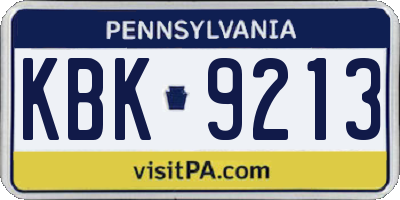 PA license plate KBK9213