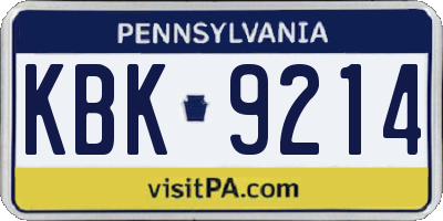 PA license plate KBK9214