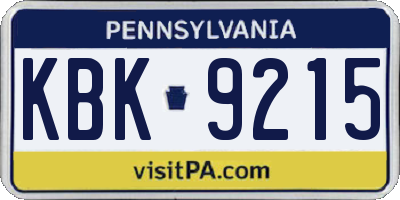 PA license plate KBK9215