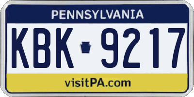 PA license plate KBK9217