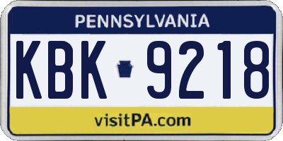 PA license plate KBK9218