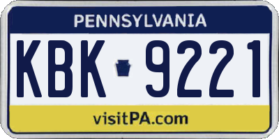 PA license plate KBK9221