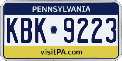 PA license plate KBK9223