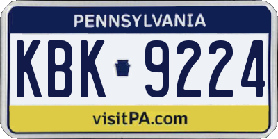 PA license plate KBK9224