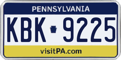 PA license plate KBK9225
