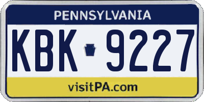 PA license plate KBK9227