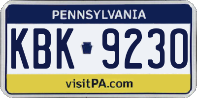PA license plate KBK9230