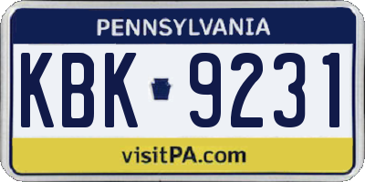 PA license plate KBK9231