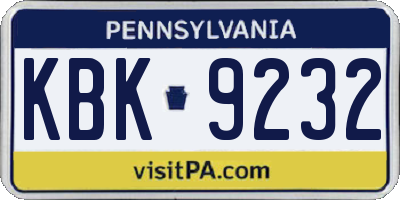 PA license plate KBK9232